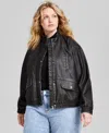 And Now This Women's Faux Leather Zip-front Bomber Jacket, Created For Macy's In Distressed