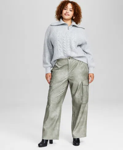 And Now This Trendy Plus Size Faux-leather Cargo Pants, Created For Macy's In Distrss Sa