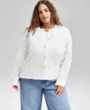 And Now This Trendy Plus Size Floral Button-front Cardigan, Macy's Exclusive In White