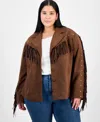 And Now This Trendy Plus Size Fringed Faux-suede Jacket, Macy's Exclusive In Brown