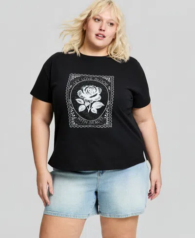 And Now This Trendy Plus Size Graphic Print Cotton T-shirt, Macy's Exclusive In Black