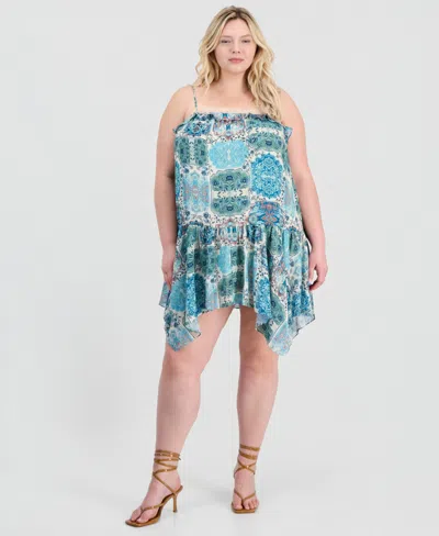 And Now This Trendy Plus Size Handkerchief-hem Mini Dress, Macy's Exclusive In Multi