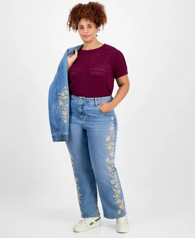 And Now This Trendy Plus Size High-rise Embroidered Jeans, Exclusively At Macy's