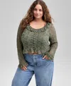 And Now This Trendy Plus Size Lace Ruffle-trim Crop Top, Macy's Exclusive In Green