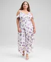 And Now This Trendy Plus Size Lace-trim Empire-waist Dress, Macy's Exclusive In Multi