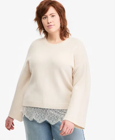 And Now This Trendy Plus Size Lace Trim Sweater, Macy's Exclusive In Neutral