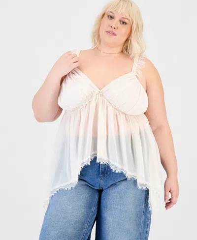 And Now This Trendy Plus Size Lace-trim High-low Top, Macy's Exclusive In Neutral