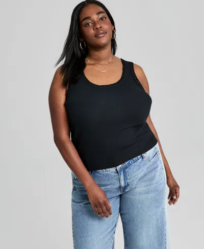 And Now This Trendy Plus Size Lace-trim Tank Top, Macy's Exclusive In Black