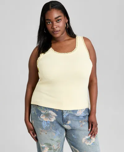 And Now This Trendy Plus Size Lace-trim Tank Top, Macy's Exclusive In Yellow