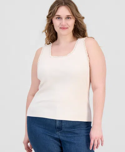 And Now This Trendy Plus Size Lace-trim Tank Top, Macy's Exclusive In Neutral