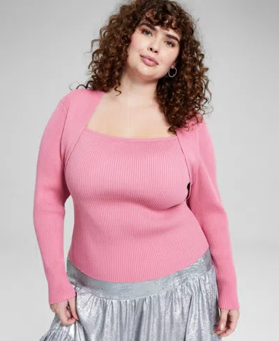 And Now This Trendy Plus Size Layered-look Shrug Sweater, Created For Macy's In Pink Polish