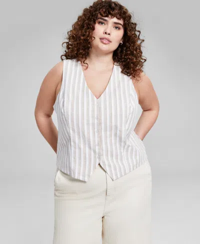 And Now This Trendy Plus Size Striped Vest, Exclusively At Macy's In Tan Stripe
