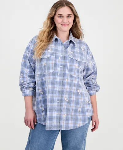 And Now This Trendy Plus Size Long-sleeve Plaid Cord-embroidered Blouse, Macy's Exclusive In Animal Print