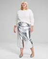 And Now This Trendy Plus Size Metallic Midi Skirt, Created For Macy's In Silver