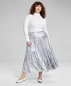 And Now This Trendy Plus Size Metallic Tiered Skirt, Created For Macy's In Silver Metallic