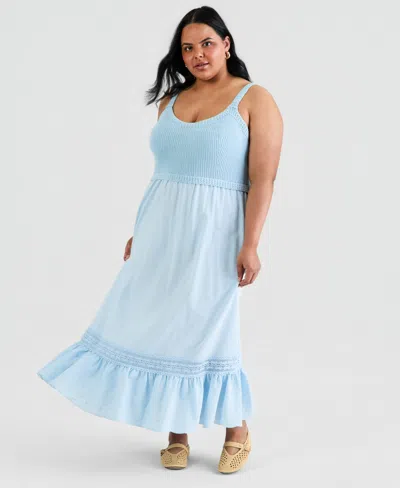 And Now This Trendy Plus Size Mixed-media Maxi Dress, Macy's Exclusive In Blue