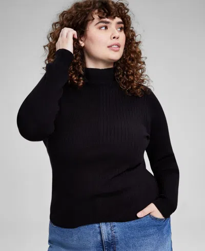 And Now This Trendy Plus Size Mock Neck Ribbed Sweater, Created For Macy's In Black