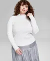 And Now This Trendy Plus Size Mock Neck Ribbed Sweater, Created For Macy's In White