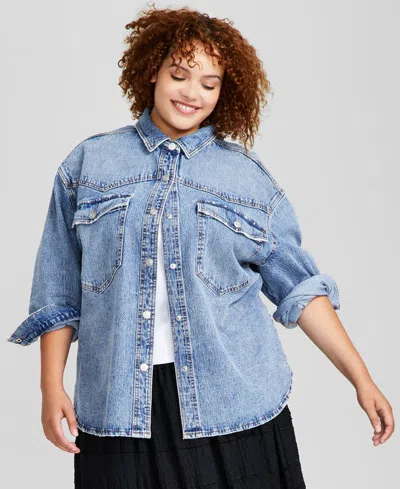 And Now This Trendy Plus Size Oversized Denim Shirt, Created For Macy's In Amiri