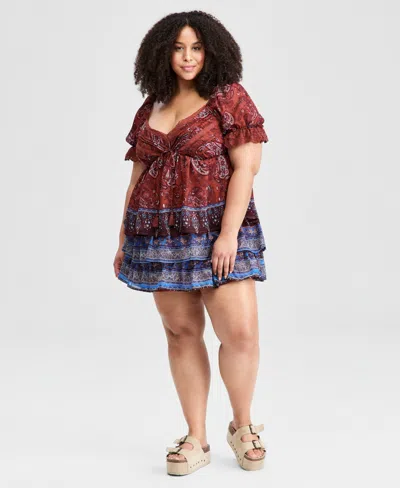 And Now This Trendy Plus Size Paisley Tiered Mini Skirt, Macy's Exclusive In Multi