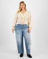 And Now This Trendy Plus Size Patchwork High Rise Wide Leg Jeans, Macy's Exclusive In Blue