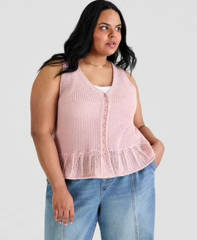 And Now This Trendy Plus Size Peplum Sweater Vest, Macy's Exclusive In Pink