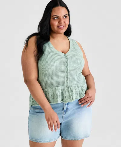 And Now This Trendy Plus Size Peplum Sweater Vest, Macy's Exclusive In Green