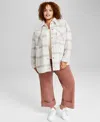 And Now This Trendy Plus Size Plaid Shirt Jacket, Created For Macy's In Neutral Plaid