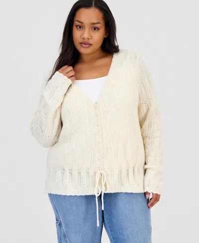 And Now This Trendy Plus Size Pointelle Drawstring Cardigan, Macy's Exclusive In Neutral