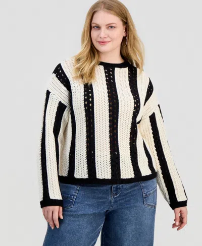 And Now This Trendy Plus Size Pointelle Stripe Crewneck Sweater, Macy's Exclusive In Multi