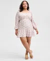 And Now This Trendy Plus Size Printed Peasant Mini Dress, Exclusively At Macy's In Calla Lilly Peach Toast