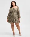 And Now This Trendy Plus Size Printed Peasant Mini Dress, Exclusively At Macy's In Crushed Oregano Floral