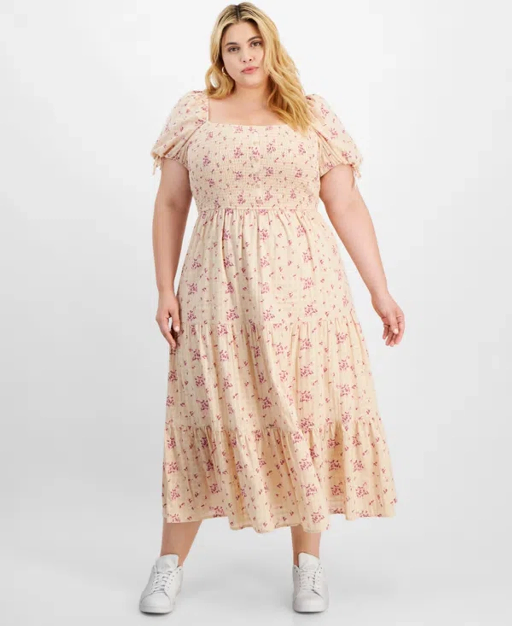 And Now This Trendy Plus Size Printed Puff-sleeve Tiered Maxi Dress,  Created For Macy's In Cream Floral | ModeSens