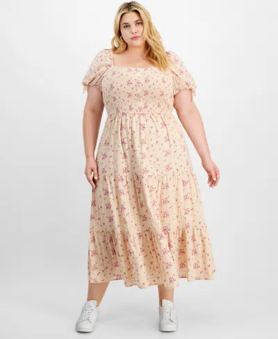 And Now This Trendy Plus Size Printed Puff-sleeve Tiered Maxi Dress,  Created For Macy's In Cream Floral | ModeSens