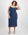 AND NOW THIS TRENDY PLUS SIZE PRINTED RUFFLE-TRIM MIDI DRESS