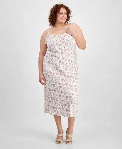 And Now This Trendy Plus Size Printed Ruffle-trim Midi Dress In Warm Peach