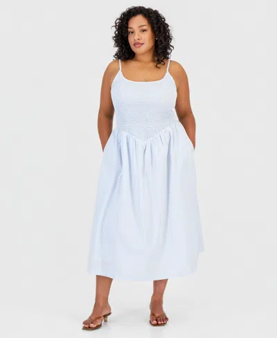 And Now This Trendy Plus Size Printed Smocked Cotton Midi Dress, Macy's Exclusive In Multi