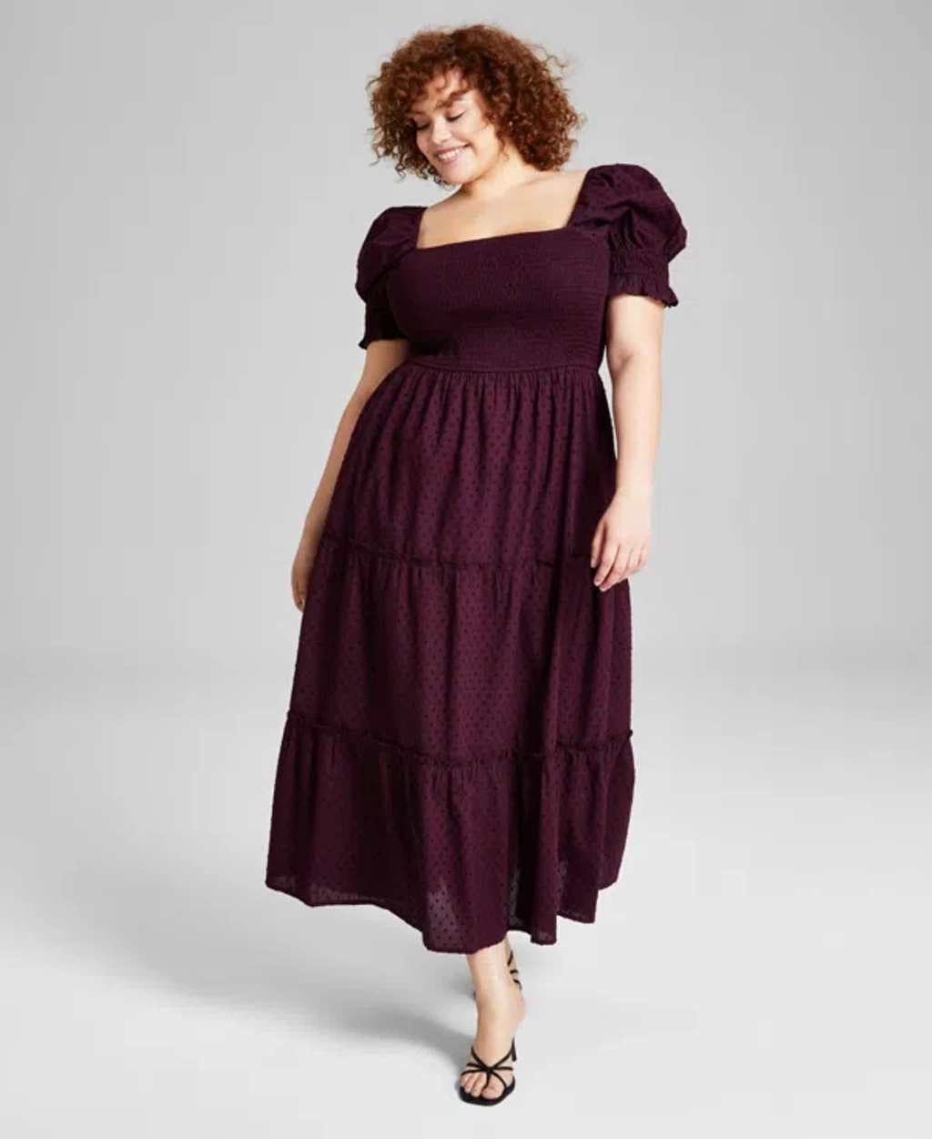 And Now This Trendy Plus Size Puff-sleeve Cotton Tiered Maxi Dress, Created  For Macy's In Merlot | ModeSens