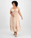 And Now This Trendy Plus Size Puff-sleeve Floral Maxi Dress, Exclusively At Macy's In Pink Floral
