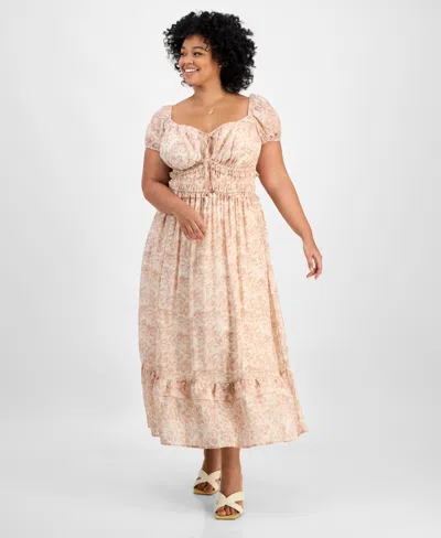 And Now This Trendy Plus Size Puff-sleeve Floral Maxi Dress, Exclusively At Macy's In Pink Floral