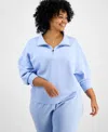 And Now This Trendy Plus Size Quarter-zip Scuba Knit Pullover, Created For Macy's In Blue Falls