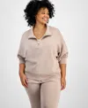 And Now This Trendy Plus Size Quarter-zip Scuba Knit Pullover, Created For Macy's In Taupe