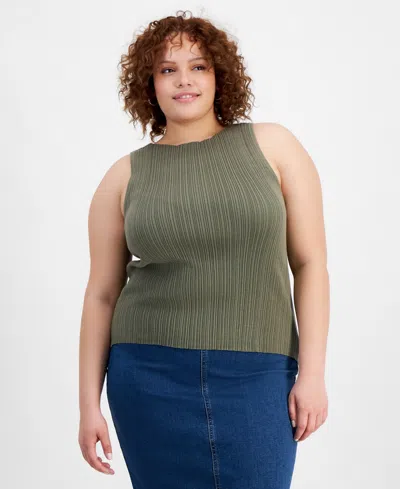 And Now This Trendy Plus Size Ribbed Boat-neck Sweater Tank In Crushed Oregano