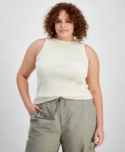 And Now This Trendy Plus Size Ribbed Boat-neck Sweater Tank In Palomino