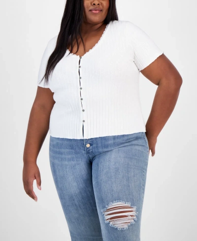 And Now This Trendy Plus Size Ribbed Short-sleeve Top In Calla Lilly