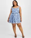 And Now This Trendy Plus Size Ruffled Floral Minidress, Exclusively At Macy's In Blue