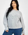 And Now This Trendy Plus Size Scalloped-edge Pointelle Sweater, Macy's Exclusive In Gray