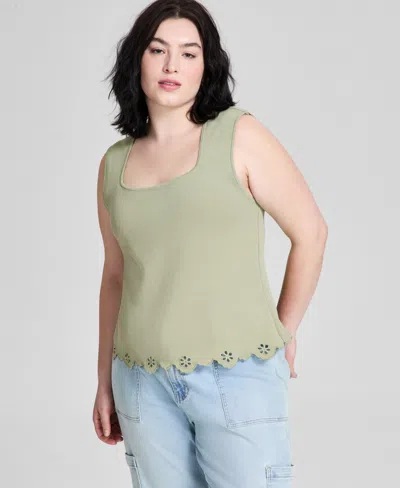 And Now This Trendy Plus Size Scalloped-hem Tank Top, Exclusively At Macy's In Metallic