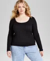 And Now This Trendy Plus Size Scoop-neck Long-sleeve Jersey Top, Created For Macy's In Black