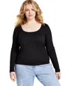 And Now This Trendy Plus Size Scoop-neck Long-sleeve Jersey Top, Created For Macy's In Black